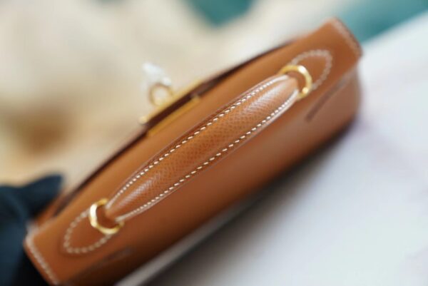 f53cdaf06831e17 Full Handmade Hermes Mini Kelly19CM CK37 Gold Epsom Leather Gold Hardware