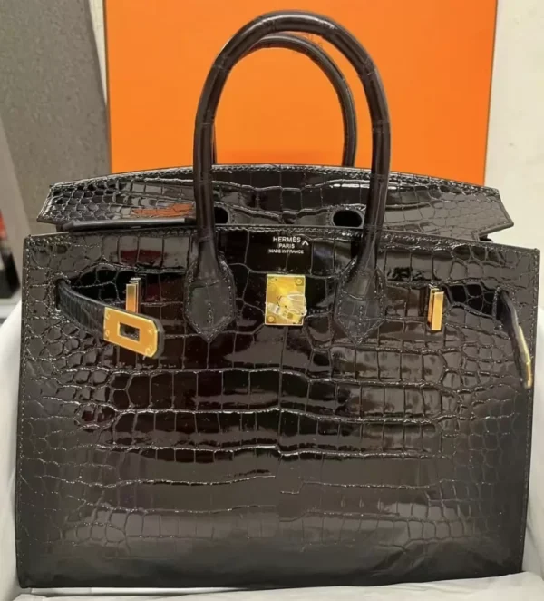 New Arrival Hermes 89 Noir Shiny Porosus Crocodile Leather