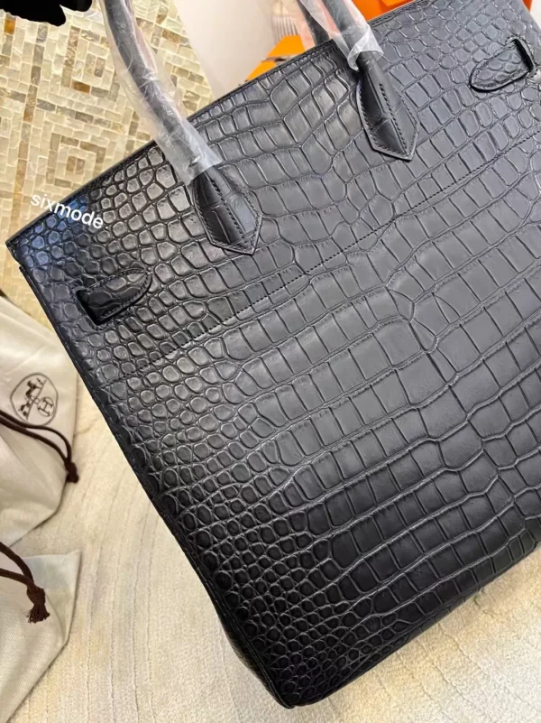 f5a4d732e401df0-jpg Hermes 89 Noir Matte Porosus Crocodile HAC 40CM Silver Hardware