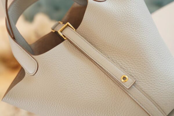 f734d1697424205 God Factory Bags Hermes C80 Gris Pearl Clemence Leather Picotin18CM Gold Hardware