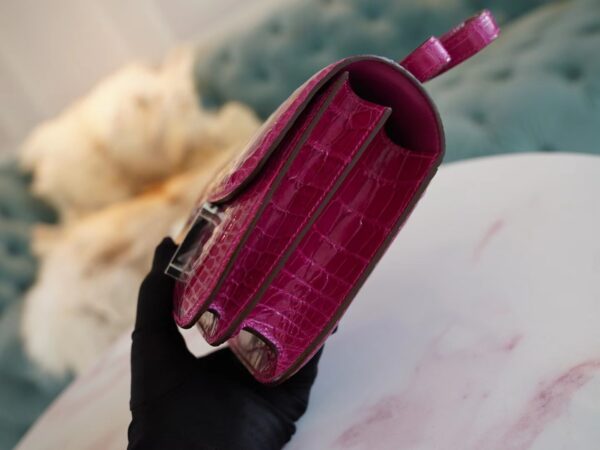 f7b230d9717fea8 Hermes Factory Constance 19CM Shiny Alligator J5 Rose Sheherazade Silver Hardware