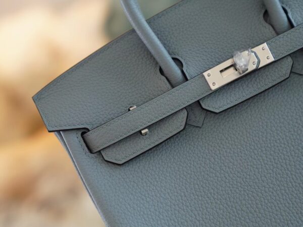 f97b5028818184a New Hermes Birkin 25CM J7 Blue Lin / D0 Beige De Weimer Togo Silver Hardware
