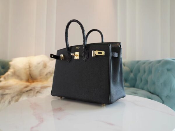 fac37161a9ddc38-1 Handmade Hemes Birkin Touch 25CM Togo/ Lizard 89 Noir Gold Hardware