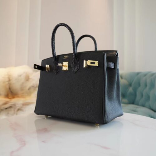 Handmade Hemes Birkin Touch 25CM Togo/ Lizard 89 Noir Gold Hardware