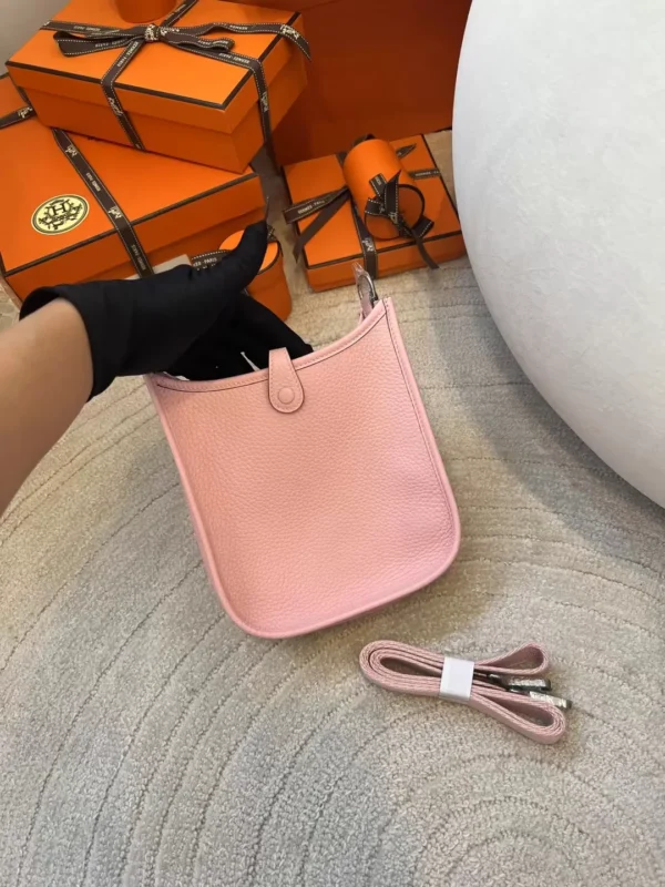 facf3a5ddada9a3-jpg Hermes Mini Evelyne 16CM 3Q Rose Sakura Clemence Leather Silver Hardware