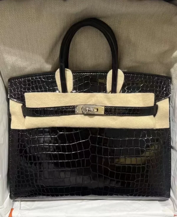 New Arrival Hermes 89 Noir Shiny Porosus Crocodile Leather