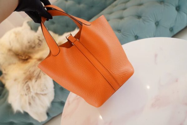 fb3cb14056ce530 Full Handmade Hermes 93 Orange Clemence Leather Picotin18CM Silver Hardware