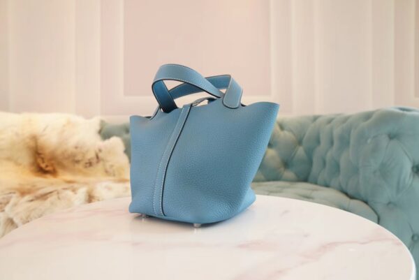 fb8da834e7156ab God Factory Bags Factory Hermes 75 Blue Jean Clemence Leather Picotin18CM Silver Hardware