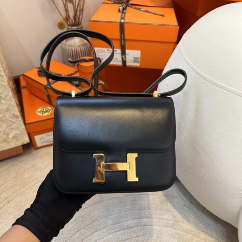 Hermes Constance 19CM 89 Noir Box Leather Gold Hardware