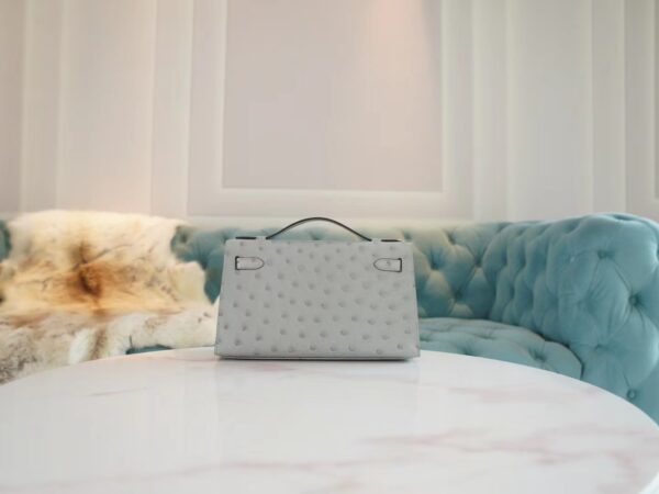 fc204d0c1e1d329 New Arrival Hermes Kelly Pochette22cm 8U Blue Glacier KK Ostrich Leather Gold Hardware