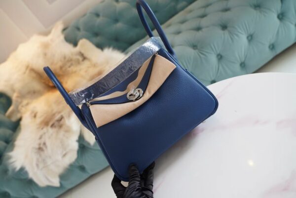 fc2691241721b87 Discount Hermes Lindy 26CM S4 Deep Blue Clemence Leather Silver Hardware