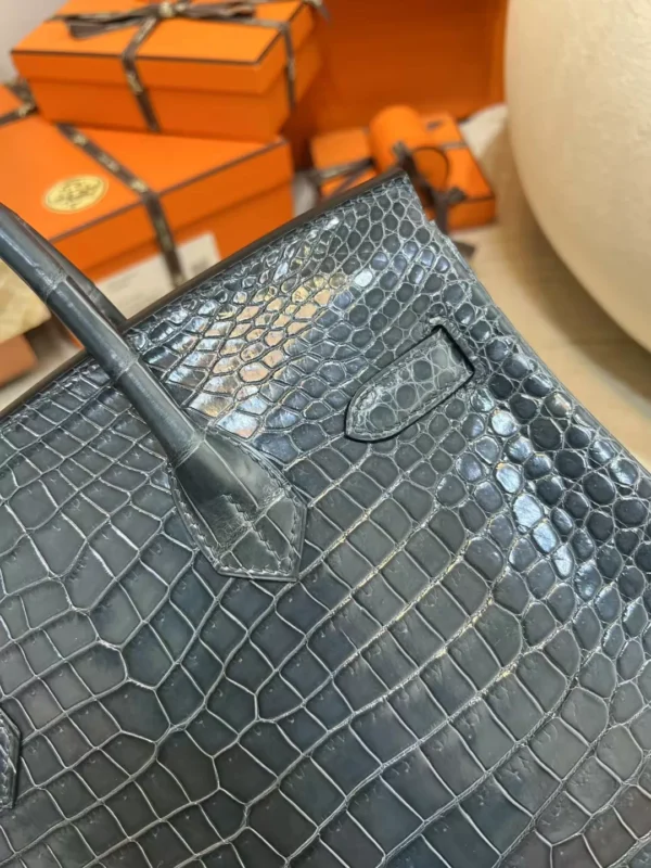 fd0191934f08f22-jpg Hermes Shiny Porosus Crocodile Birkin 30CM Y7 Blue Orage Silver Hardware