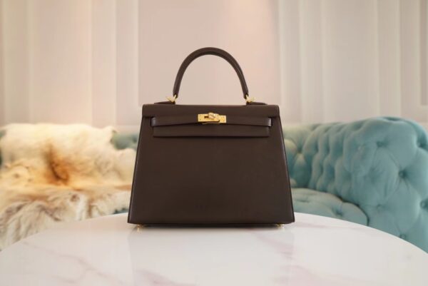 fd308e19c5a66f0-1 Full Handmade Hermes 46 Ebene Barenia Leather Kelly Bag25CM Gold Hardware