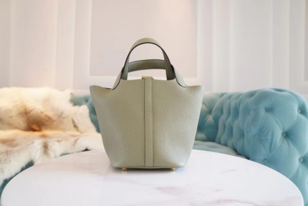 fde356dbf42e8fa-1 Full Handmade Hermes Picotin18CM Q1 Sauge Clemence Leather Gold Hardware