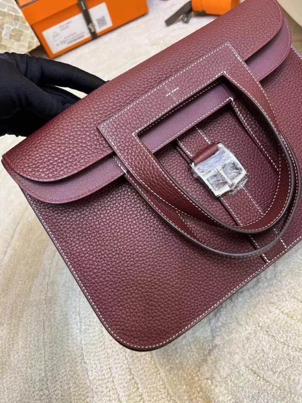 ff44fec96fe4021-jpg Full Handmade Clemence Leather Halzan 31CM CK55 Rouge H Silver Hardware
