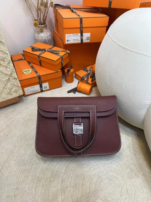 ff5088f4984b884-jpg-1 Full Handmade Clemence Leather Halzan 31CM CK55 Rouge H Silver Hardware