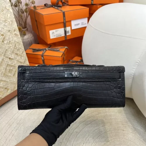 Hermes Kelly Cut So Black 31CM 89 Noir Matte Niloticus Crocodile Black Hardware