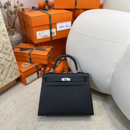 Handmade Hermes Epsom 89 Noir Kelly Sellier 25CM Silver Hardware