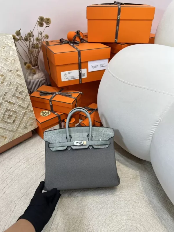 mmexport1712557769816-jpg New Hermes Birkin Touch 25CM Togo 0L Gris Meyer / Matte Crocodile 0W Gris Neve Silver Hardware