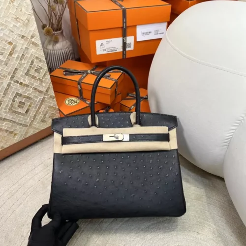 Qatar Doha Hermes Birkin 30CM Ostrich Leather 89 Noir Silver Hardware