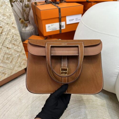 Full Handmade Hermes 37 Gold Halzan 25CM Barenia Faubourg Gold Hardware