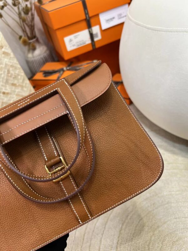 mmexport1713423385940 Full Handmade Hermes 37 Gold Halzan 25CM Barenia Faubourg Gold Hardware