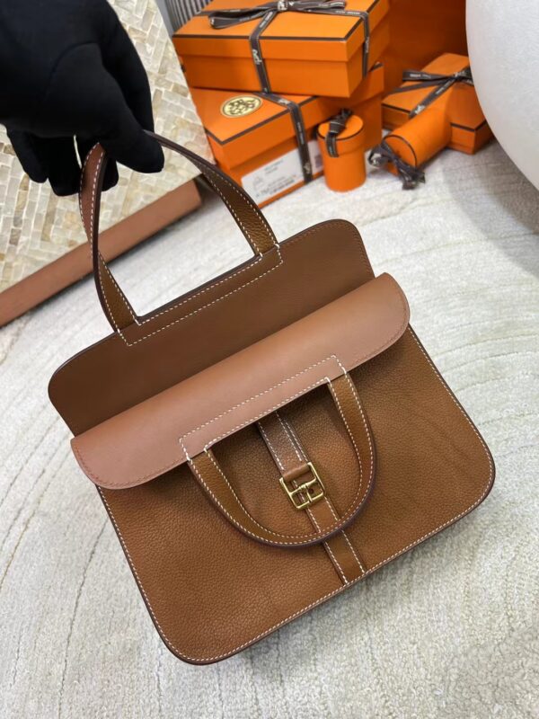 mmexport1713423389538 Full Handmade Hermes 37 Gold Halzan 25CM Barenia Faubourg Gold Hardware