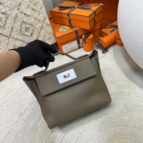 New Hermes 18 Etoupe Evercolor Leather Kelly 2424 Mini Silver Hardware