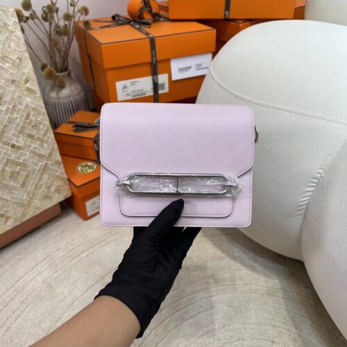 Handmade Hermes Roulis 19cm Evercolor Leather 09 Mauve Pale Silver Hardware