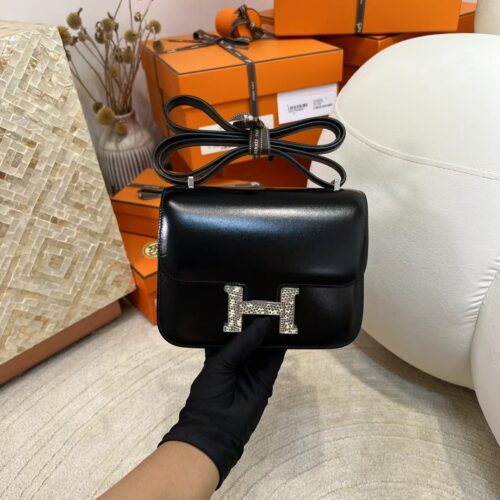 Canada Ottawa Hermes 89 Noir Box Leather Constance 19CM Lizard Skin Buckle