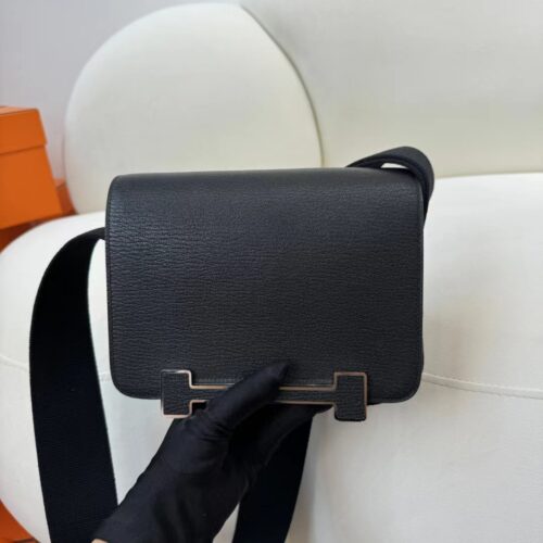 Kuwait Hermes Bag Geta 20CM Chevre Leather 89 Noir Gold Hardware