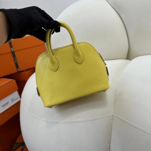 Hermes Bag Pictures Chevre Leather 0Y Lemoncello Mini Bolide 18CM Silver Hardware