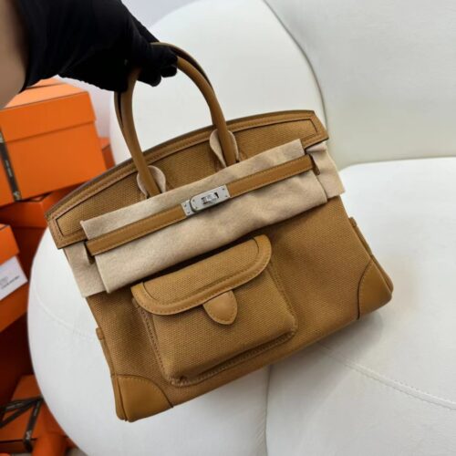 Australia Sydney Hermes Birkin Cargo 25CM 37 Gold Canvas/ Swift Leather Silver Hardware
