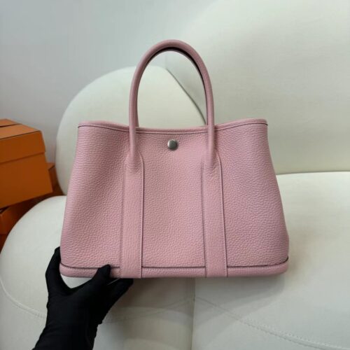 UAE Dubai Hermes Garden Party 30CM Clemence Leather Rose Sakura Silver Hardware