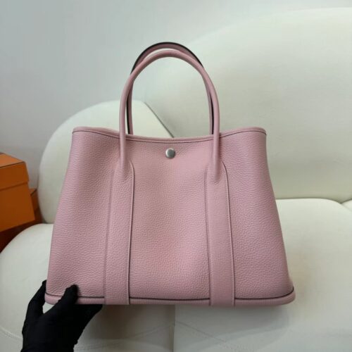 Hermes Boutique Rose Sakura Clemence Leather Garden Party 36CM Silver Hardware