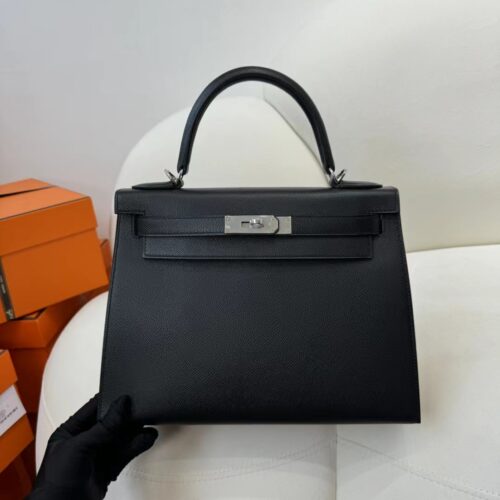 Canada Ottawa Hermes Epsom Leather Kelly Sellier 28CM 89 Noir Silver Hardware