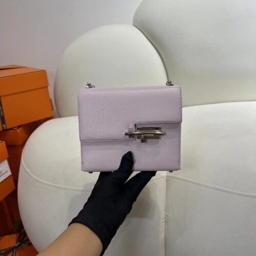 Hermes Bag Images Verrou Mini 17 Chevre Leather 09 Mauve Pale Silver Hardware