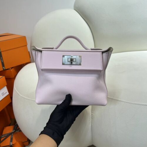 Hermes Boutique Kelly 2424 Mini Evercolor Leather 09 Mauve Pale Silver Hardware