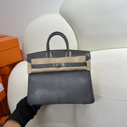 Kuwait Hermes 84 Gris Fonce Lizard Leather Birkin 25CM Silver Hardware