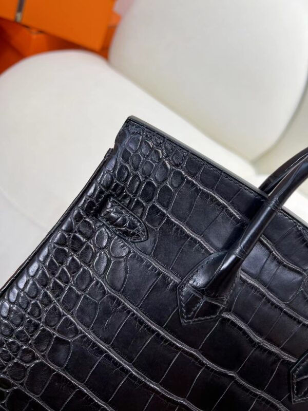 mmexport1716273372692 Hermes Bag Images Birkin 25CM 89 Noir Matte Alligator Crocodile Silver Hardware