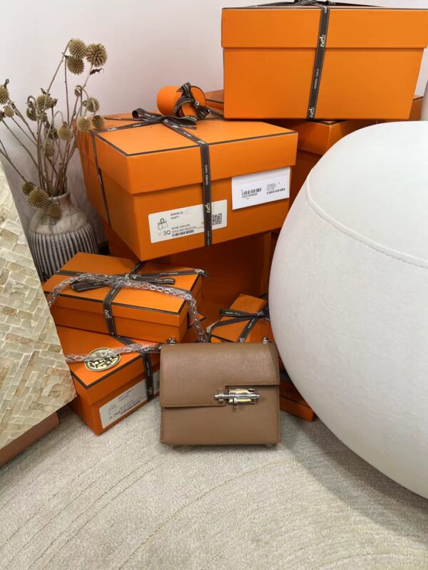 mmexport1717481772698 UAE Dubai Hermes Chevre Leather Verrou Mini 17CM 2J Quebracho Silver Hardware