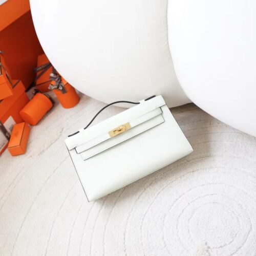 Hermes Bag Images Kelly Pochette 22CM Swift Leather 0S Vert Fizz Gold Hardware