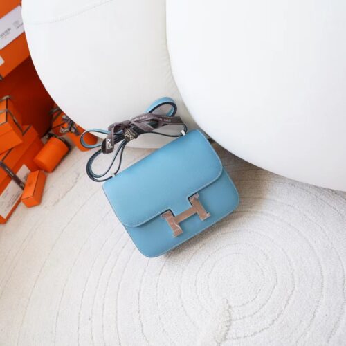Hermes Bag Price Epsom Leather Constance 19CM D2 New Blue Jean Silver Hardware