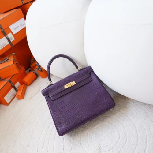 Korea Seoul Hermes Matte Alligator Crocodile Kelly 25CM 9G Amethyste Gold Hardware