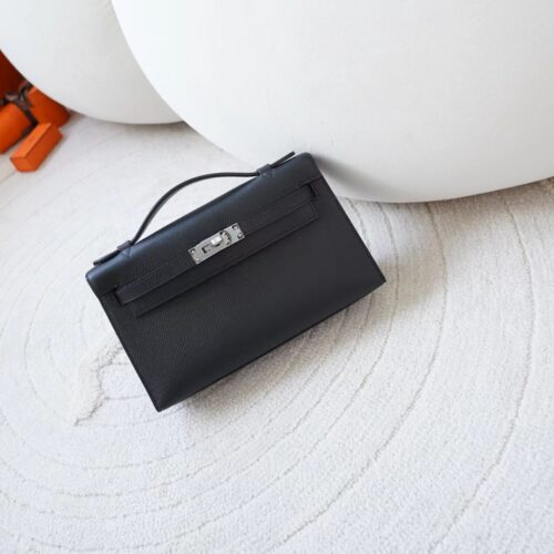 Russia Moscow Hermes Kelly Pochette 22CM Epsom CK89 Noir Silver Hardware