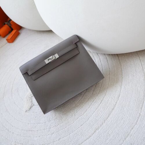 Hermes Bag Images Kelly Danse 22CM Evercolor Leather 8F Etain Silver Hardware