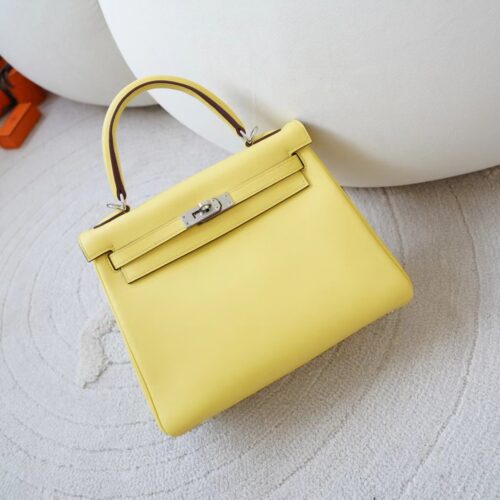 Indonesia Jakarta Hermes Kelly 25CM Swift Leather 1Z Jaune Poussin Silver Hardware