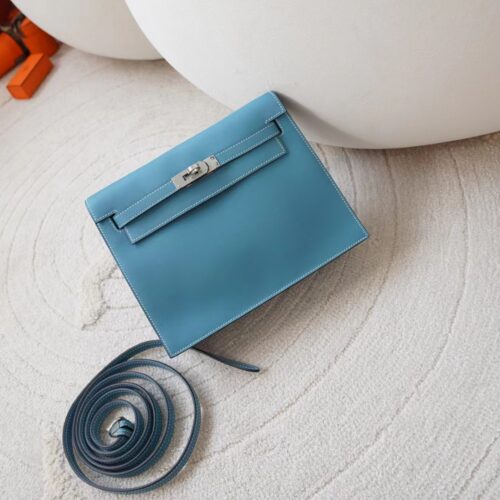 USA Washington Hermes Kelly Danse 22CM Swift Leather D2 New Blue Jean Silver Hardware