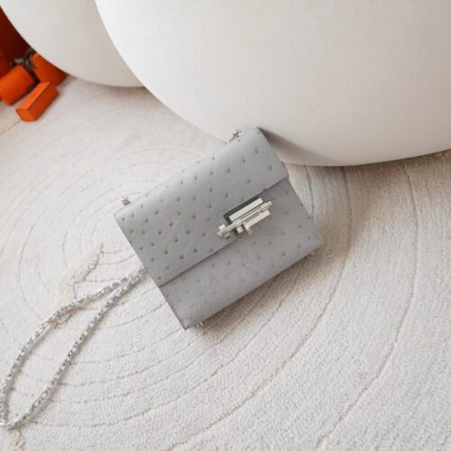 Korea Seoul Hermes KK Ostrich Verrou Mini 8U Blue Glacier Silver Hardware