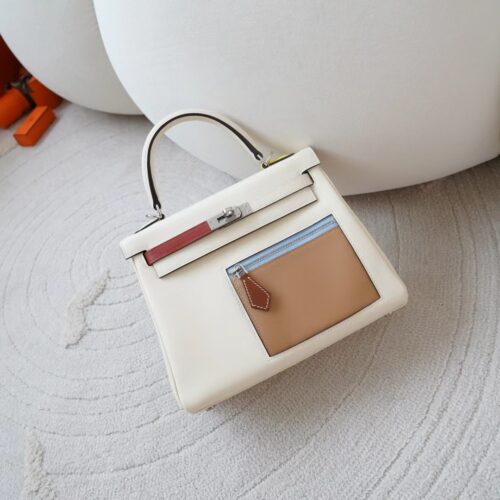 UAE Dubai Hermes Kelly 25CM Colormatic Swift Leather I2 Nata Silver Hardware